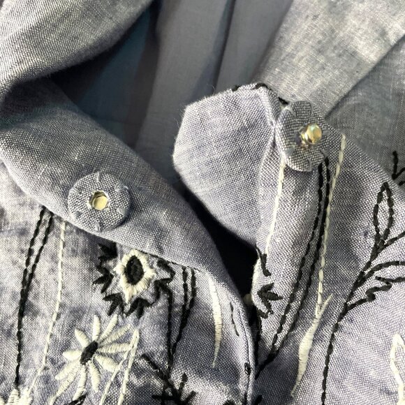 Coldwater Creek Womens Blue Linen Embroidered Jacket M Floral Design Long Sleeve - Picture 8 of 10
